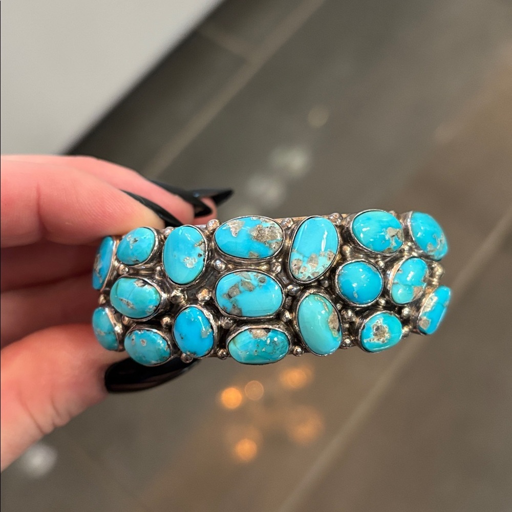 Thompson Turquoise Blue Cluster Cuff Bracelet - Picture 15 of 17